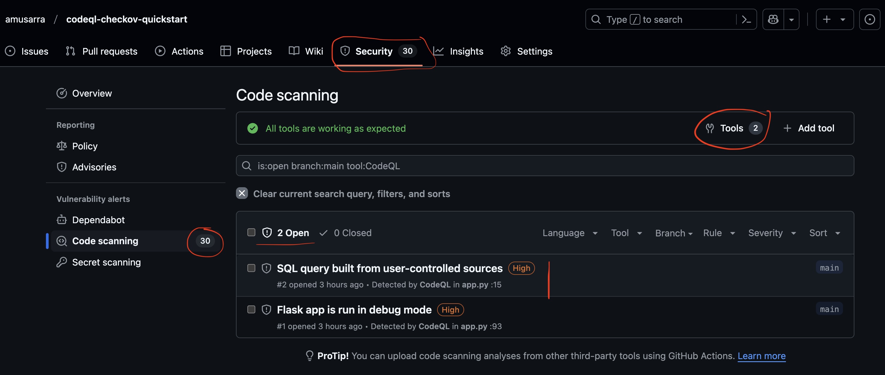 Figura 1 - Code Scanning CodeQL